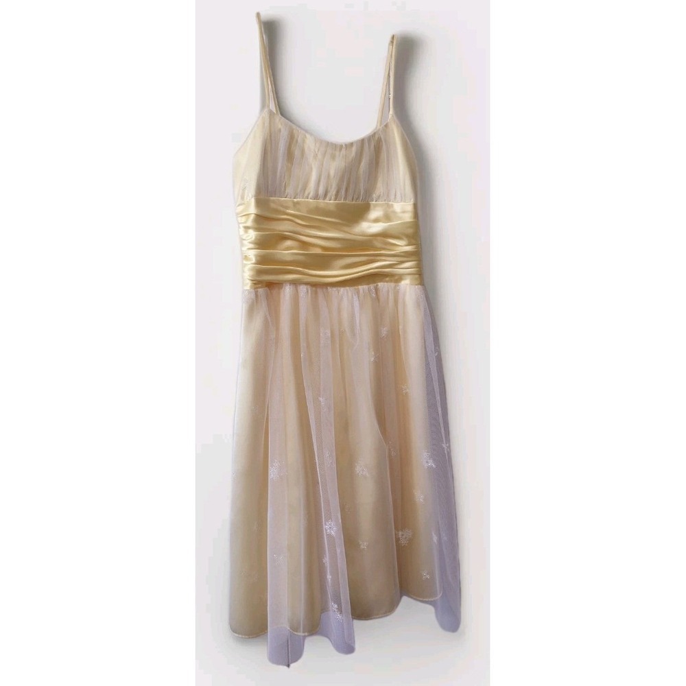 Morgan & Co Prom Dress‎ Size 11/12 Yellow With Glitter Tooling Spaghetti Straps